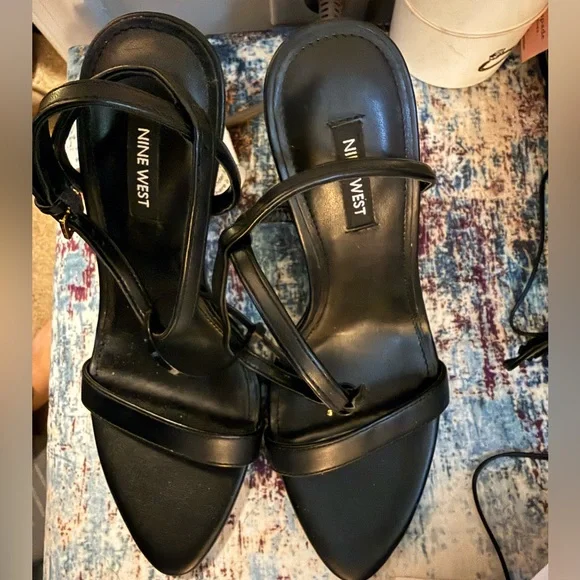 Nine West Reina Black and Gold Women's Stiletto Sandals - Picture 9 of 11